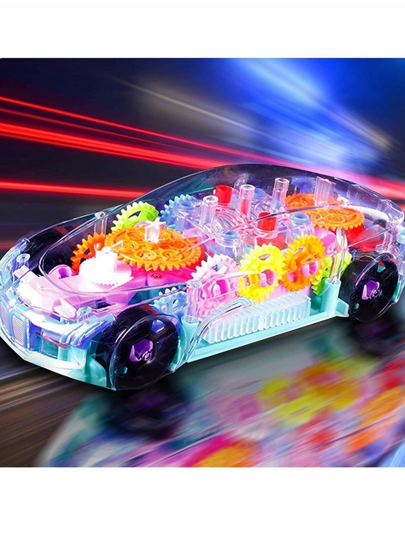 Car Toy Racing Transparent Mechanical Gear with Music and Lights, Gift for 3 4 5-Year-Old Boys Girls Toddlers