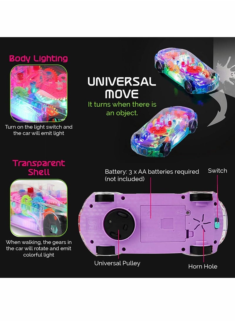 Car Toy Racing Transparent Mechanical Gear with Music and Lights, Gift for 3 4 5-Year-Old Boys Girls Toddlers