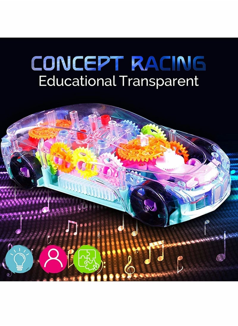 Car Toy Racing Transparent Mechanical Gear with Music and Lights, Gift for 3 4 5-Year-Old Boys Girls Toddlers