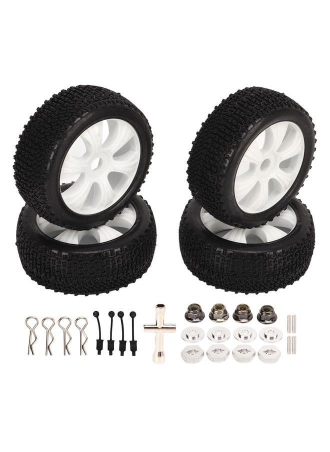 4PCS Short Course Truck Tire with Mounting Tools Rubber Tyre Replacement for 1/10 RC Model Car White