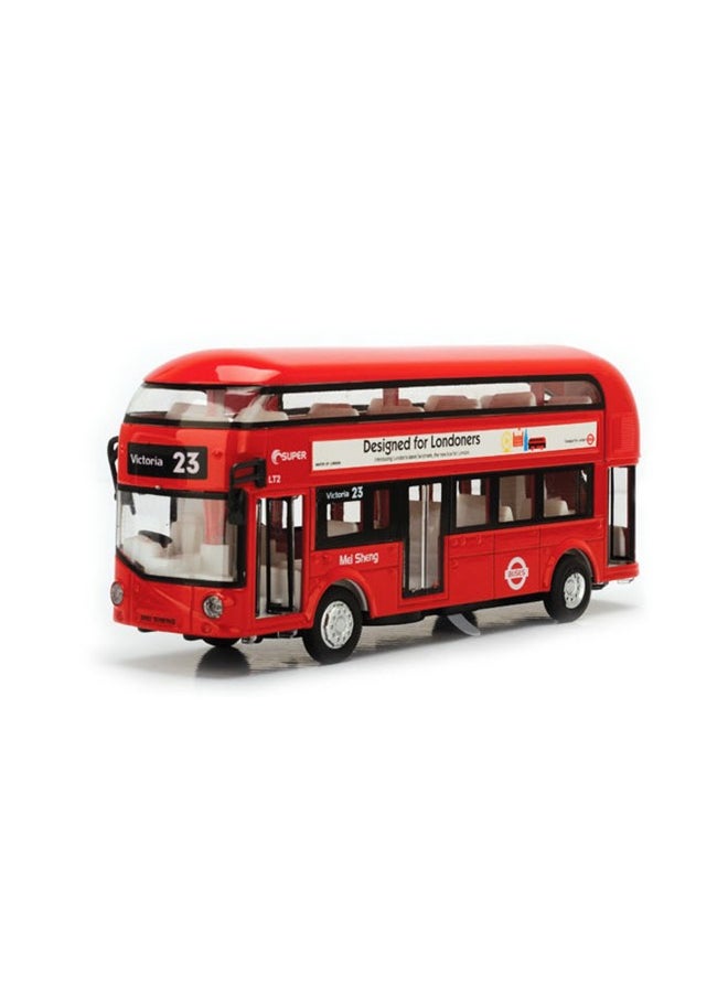 1:50 Alloy Car Model Large Retro Double-decker Bus Huili Sound And Light Special Effects Boy Cartoon Toy Car-Color:Red Vintage Bus