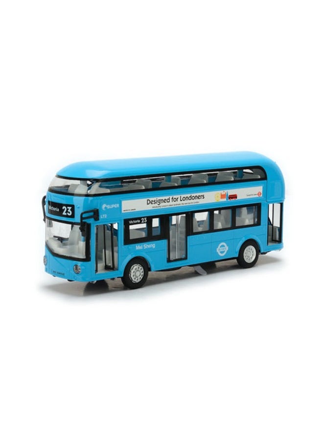 1:50 Alloy Car Model Large Retro Double-decker Bus Huili Sound And Light Special Effects Boy Cartoon Toy Car-Color:Blue Vintage Bus