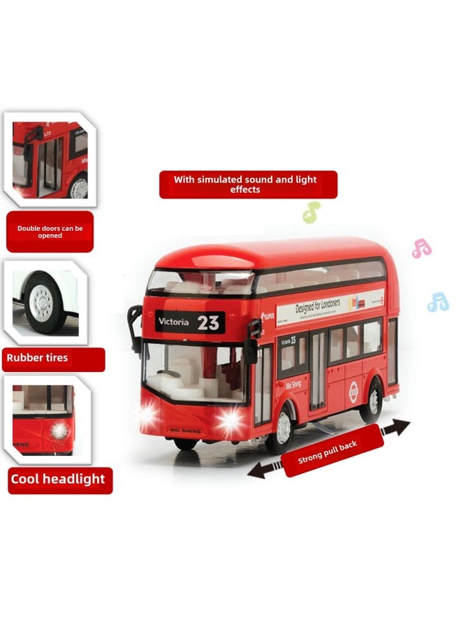 1:50 Alloy Car Model Large Retro Double-decker Bus Huili Sound And Light Special Effects Boy Cartoon Toy Car-Color:Blue Vintage Bus