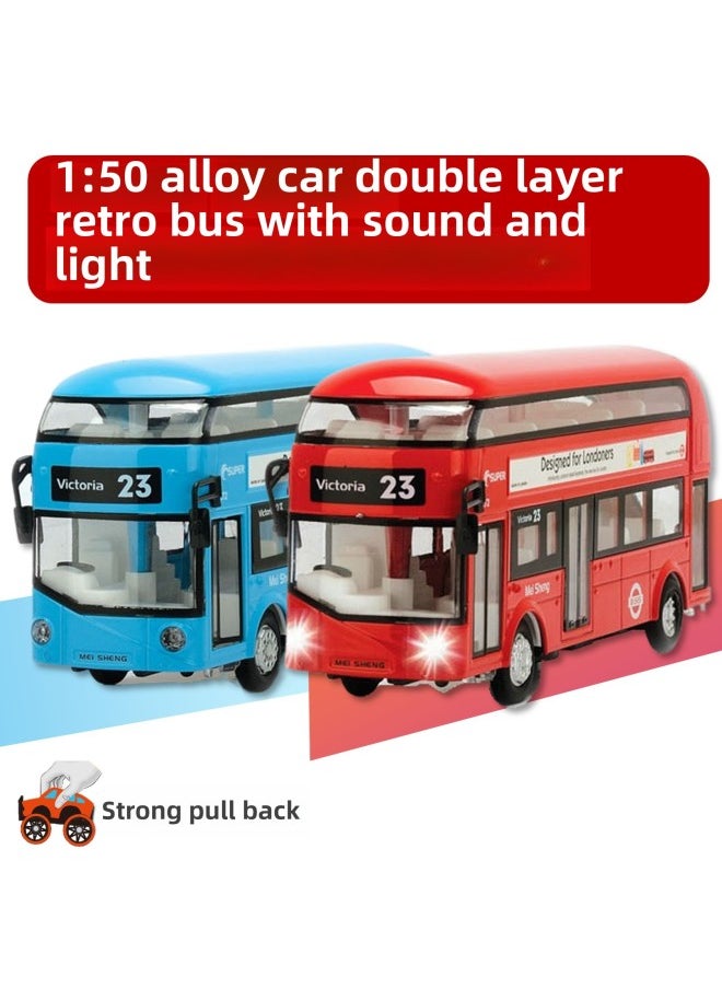 1:50 Alloy Car Model Large Retro Double-decker Bus Huili Sound And Light Special Effects Boy Cartoon Toy Car-Color:Blue Vintage Bus