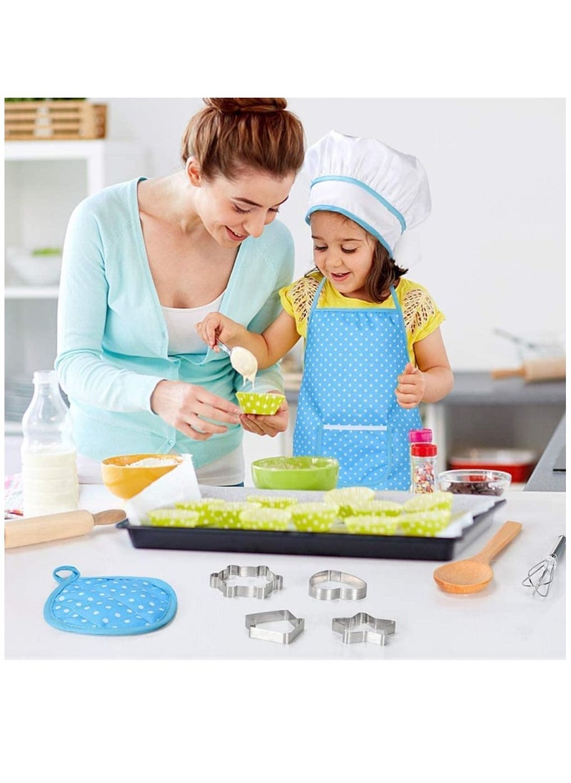 Kids Cooking and Baking Costume, Chef Role Play Includes Apron for Little Boys Girls, Hat, Utensils, Cake Cutter, Mitt, Cupcake Moulds Toddler Dress Up Birthday Gift