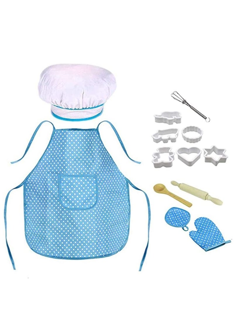Kids Cooking and Baking Costume, Chef Role Play Includes Apron for Little Boys Girls, Hat, Utensils, Cake Cutter, Mitt, Cupcake Moulds Toddler Dress Up Birthday Gift