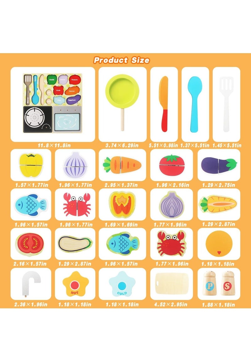 SYOSI Wooden Puzzles for Kids, Play Kitchen Set Cutting Food Kids 1 2 3 Year Old Boys Girls, Birthday Gifts Girls Montessori Puzzle Learning Toy