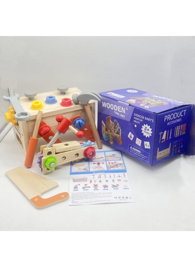 Cpc Children's Wooden Repair Tool Box Screw Disassembly Nut Portable Tool Table Boy Baby Educational Toy
