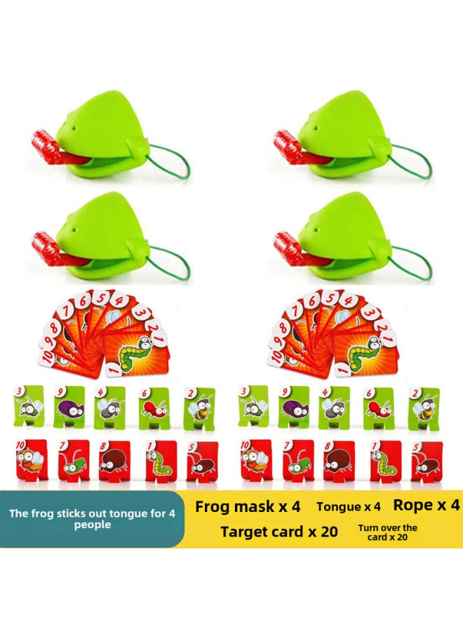 Frog Mouth Tongue Pulling Toy Color Changing Dragon Lizard Mask Parent-child Educational Game Prop Tabletop Game For Kids-Specifications:4-man Frog Battle ]