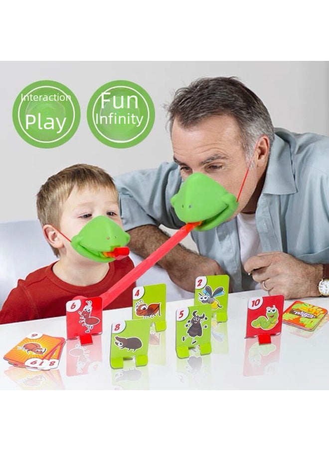 Frog Mouth Tongue Pulling Toy Color Changing Dragon Lizard Mask Parent-child Educational Game Prop Tabletop Game For Kids-Specifications:4-man Frog Battle ]