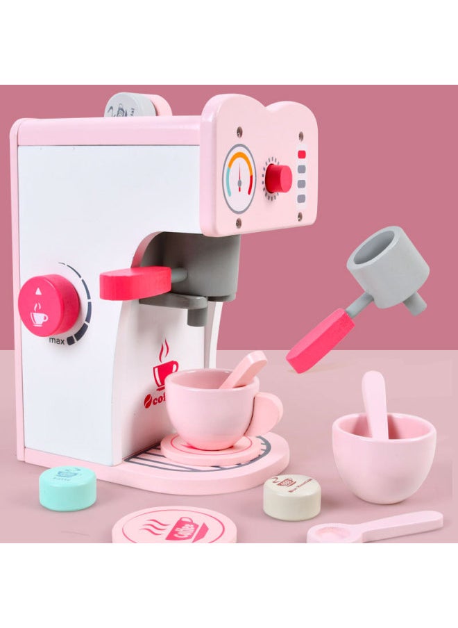 CE Children's Play Toys Simulation Bread Machine Coffee Machine Egg Beater Set Wooden Kitchen Toys-Color:Cpc-pink Coffee Machine 1.3kg
