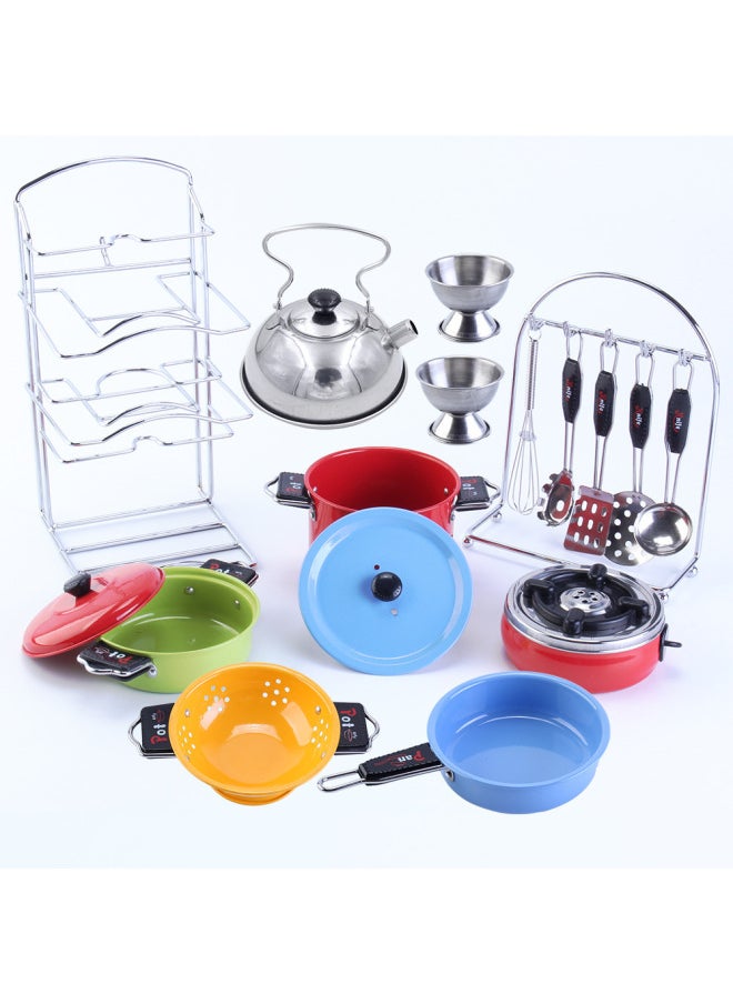 Safety And Environmental Protection Children's Mini Kitchen Stainless Steel Tableware Cooking Toy Boys And Girls Game Set-Color:18 Pieces Of High-grade Baking Varnish