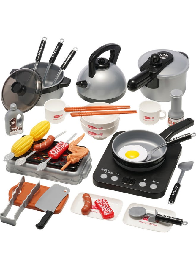 Children's Play Kitchen Toy Set Girls Cooking Boy Baby Simulation Induction Cooker Cooking Kitchenware Set-Color:Large Red 36-piece Kitchenware