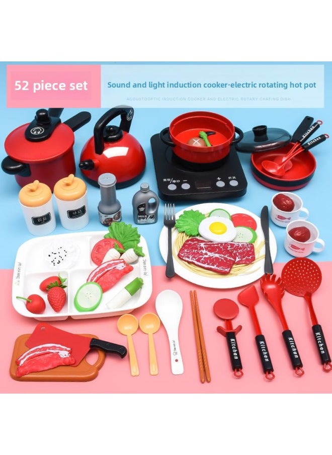 Children's Play Kitchen Toy Set Girls Cooking Boy Baby Simulation Induction Cooker Cooking Kitchenware Set-Color:Large Red 36-piece Kitchenware