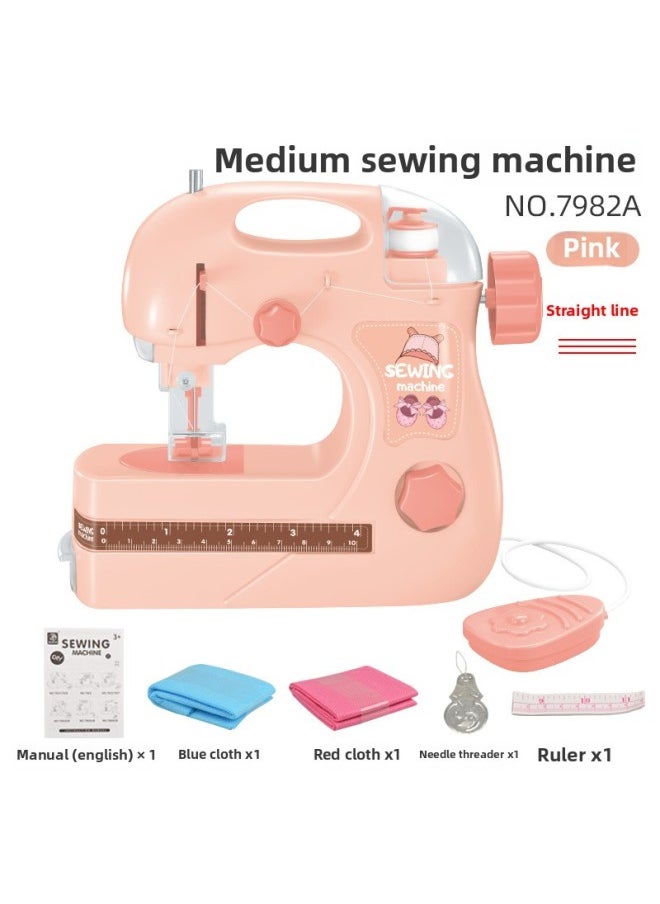 Tong Zhe Mini Electric Sewing Machine Household Small Household Appliances Toys Girls Play House Toy Set A Generation Of Hair-Color:7982A Medium Pink Sewing Machine