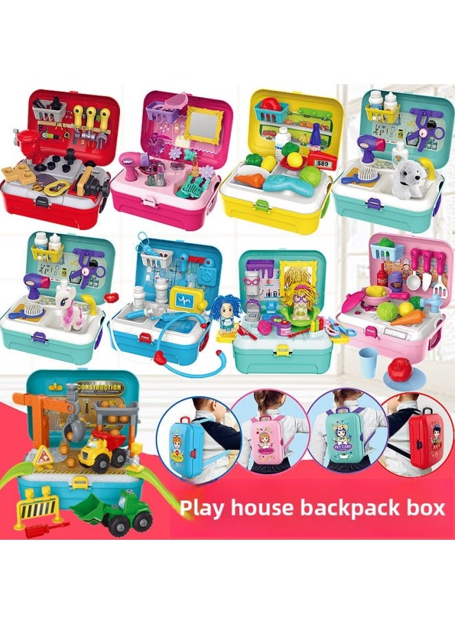 Children's Kitchen Tableware Cooking Toys Cosmetics Doctor Tool Set Play House Pets-Color:8361 Medical Backpack Box