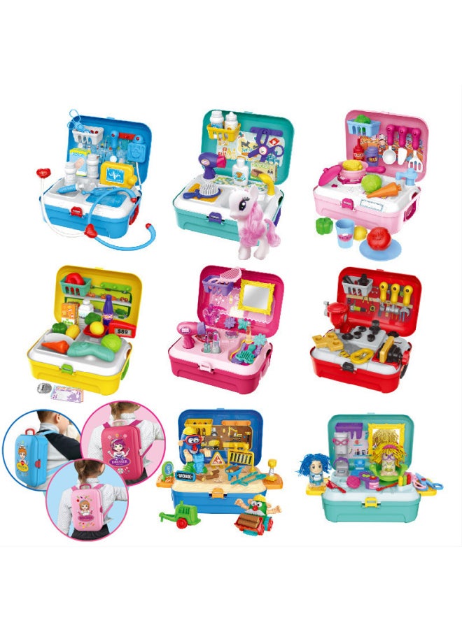 Children's Kitchen Tableware Cooking Toys Cosmetics Doctor Tool Set Play House Pets-Color:8361 Medical Backpack Box