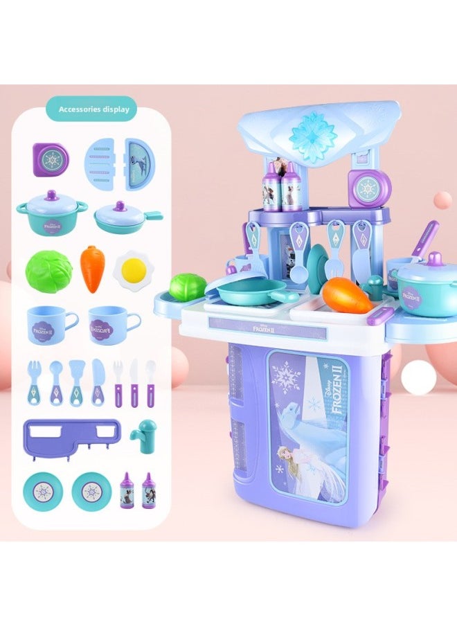 Disney Frozen Kitchen Tableware Toy Backpack Young Children Play House Girl Simulation Beauty Cosmetics-Color:[Color Box] Car Story Series Tool Toys 3-in-1 Suitcase