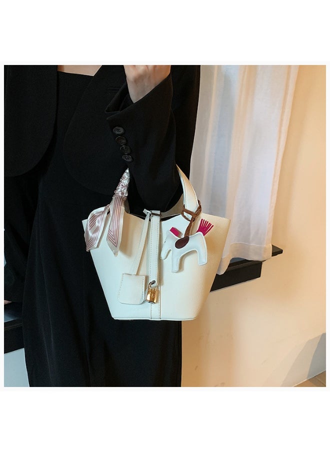 Patchwork Pendant Decor Simple Design Satchel Bag Include Pony Pendant and Silk Scarf
