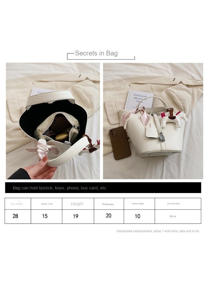 Patchwork Pendant Decor Simple Design Satchel Bag Include Pony Pendant and Silk Scarf