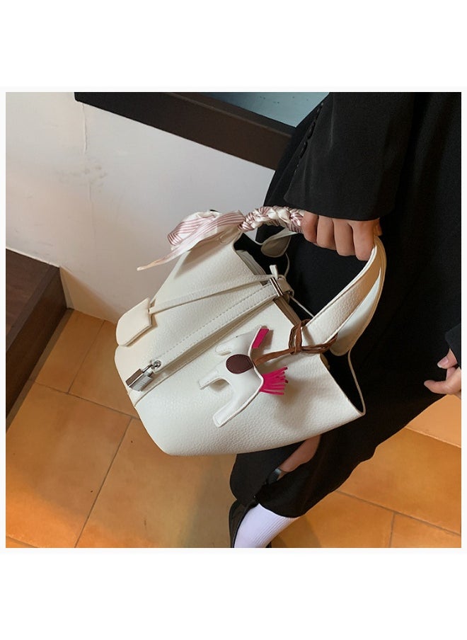 Patchwork Pendant Decor Simple Design Satchel Bag Include Pony Pendant and Silk Scarf