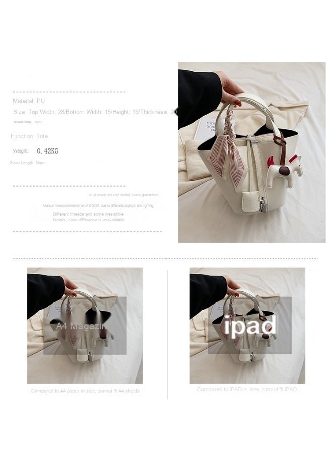 Patchwork Pendant Decor Simple Design Satchel Bag Include Pony Pendant and Silk Scarf