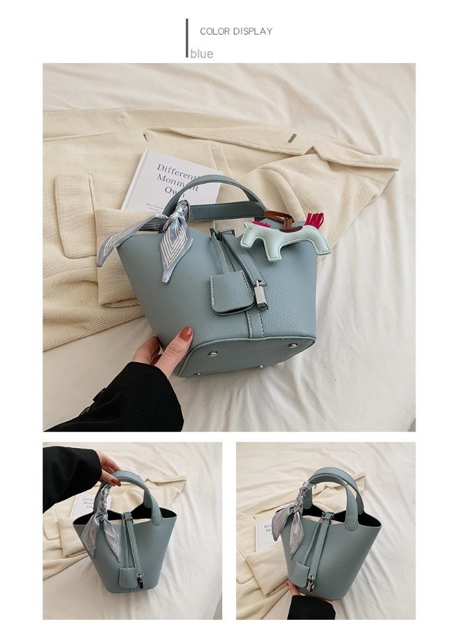 Patchwork Pendant Decor Simple Design Satchel Bag Include Pony Pendant and Silk Scarf