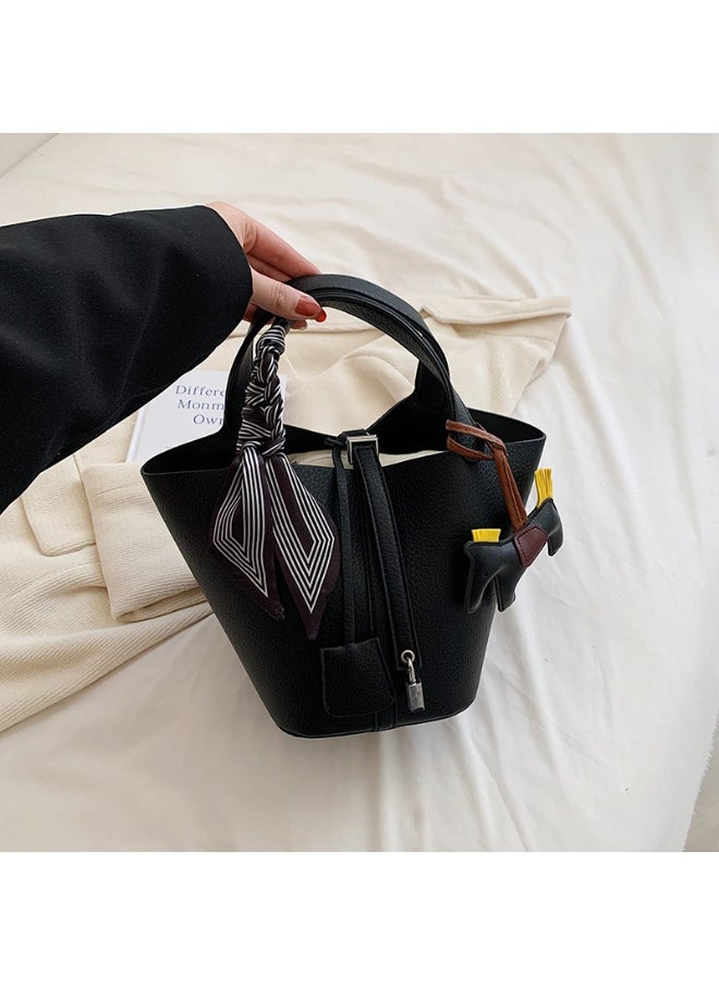 Patchwork Pendant Decor Simple Design Satchel Bag Include Pony Pendant and Silk Scarf