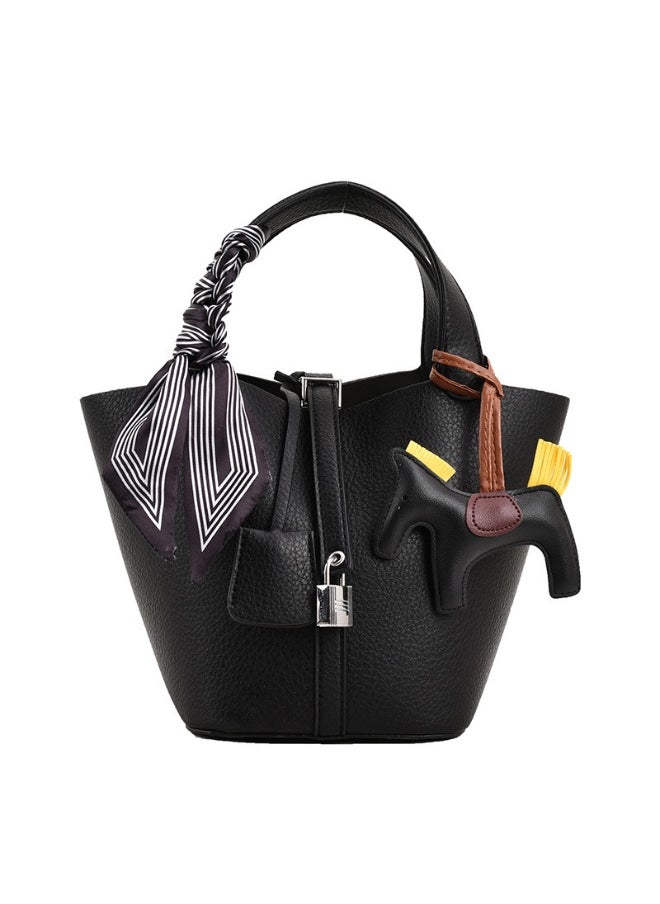 Patchwork Pendant Decor Simple Design Satchel Bag Include Pony Pendant and Silk Scarf