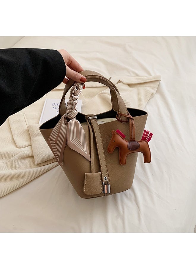 Patchwork Pendant Decor Simple Design Satchel Bag Include Pony Pendant and Silk Scarf