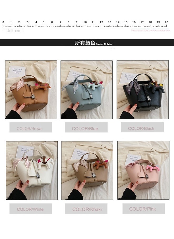 Patchwork Pendant Decor Simple Design Satchel Bag Include Pony Pendant and Silk Scarf