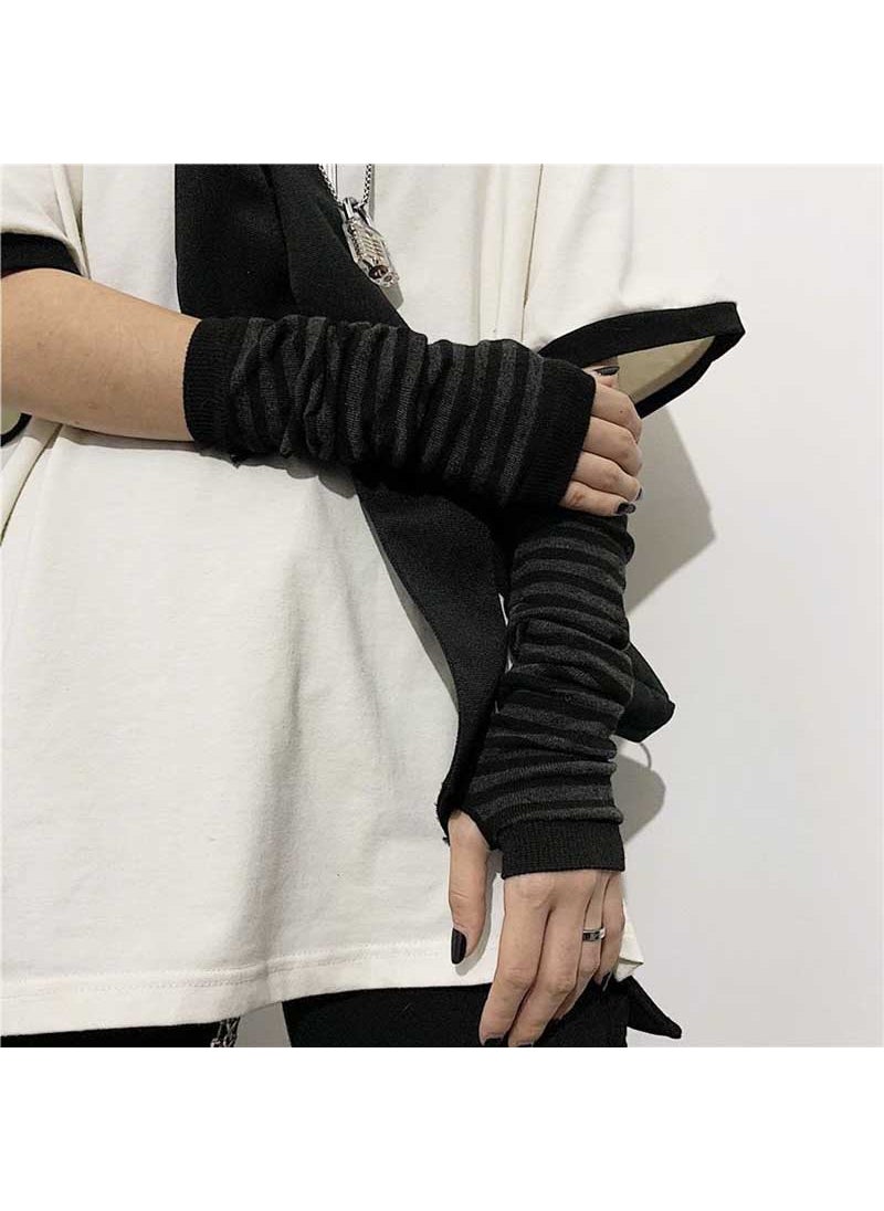 Rainbow Striped Sleeve Gloves Cotton Warmth Black Gray