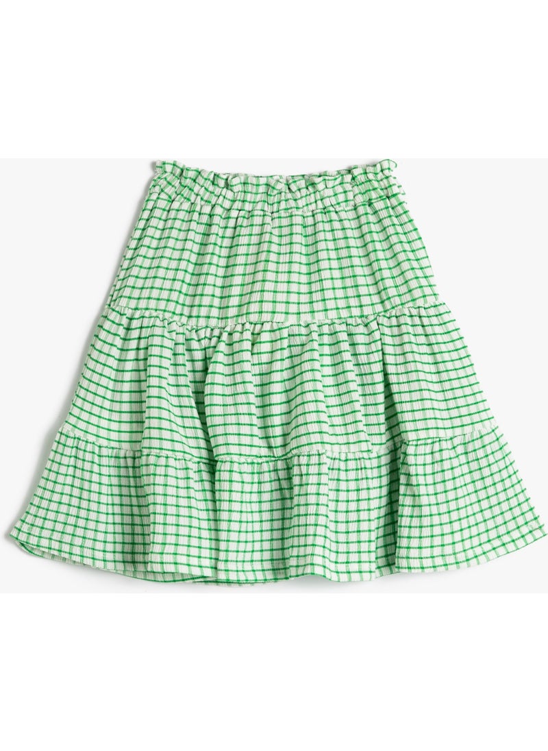 Midi Skirt with Frill Layers and Elastic Waist
