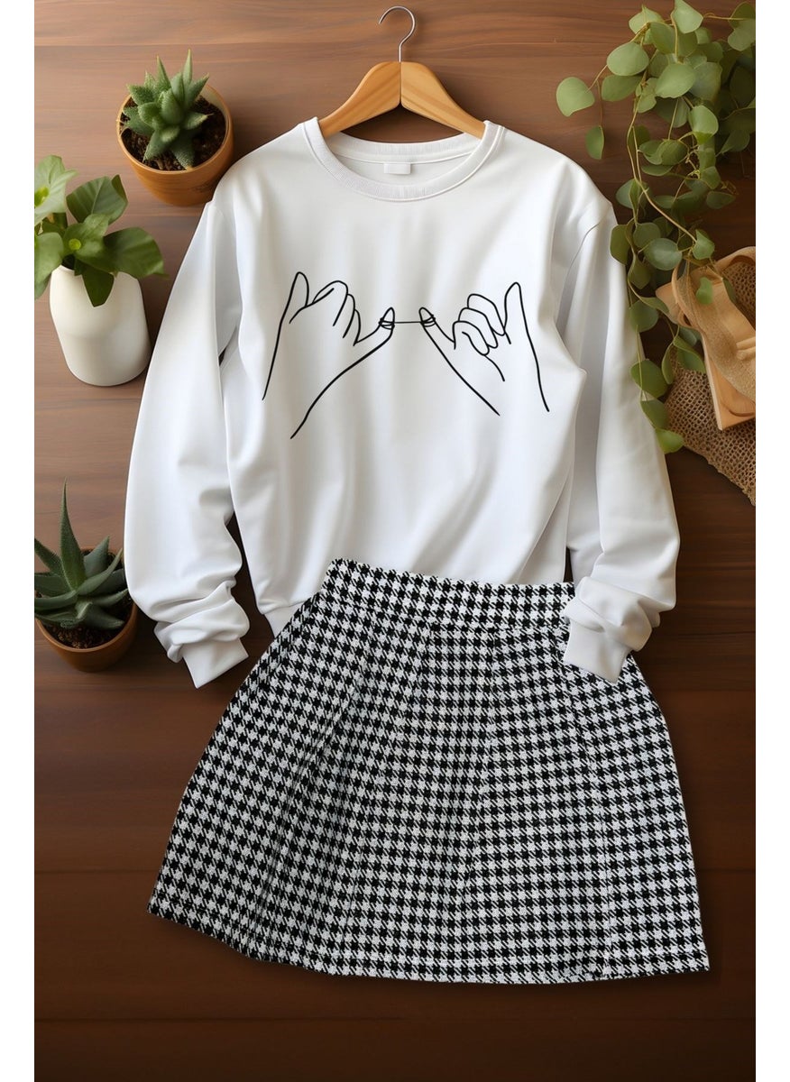 Ada Baby Child Style Plaid Skirt Sweat Skirt Top and Bottom Set