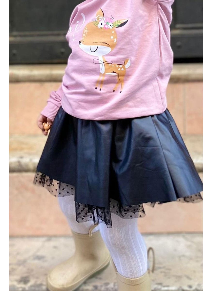 Girl Leather Skirt Tulle 3-7 Years, Black