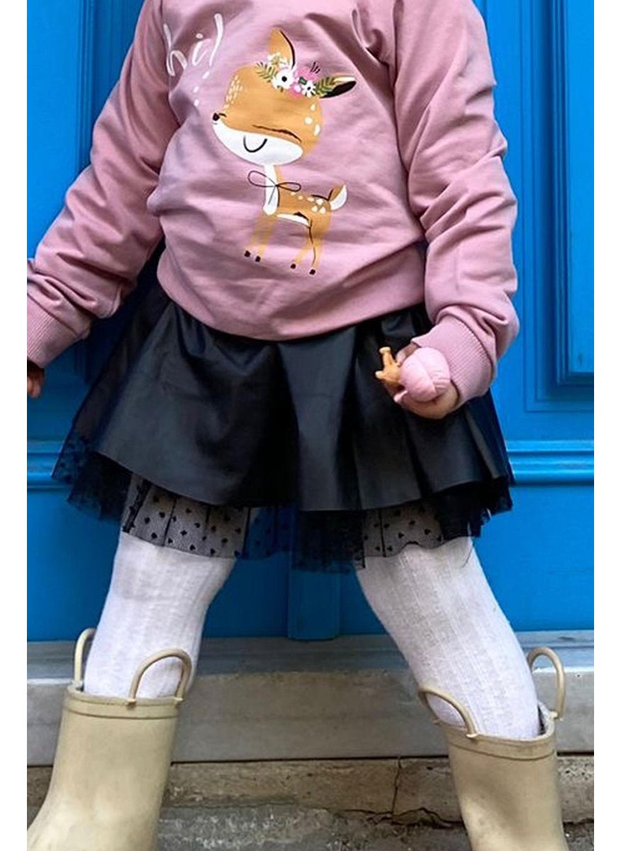 Girl Leather Skirt Tulle 3-7 Years, Black