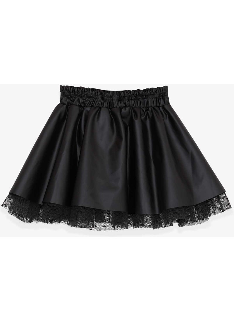 Girl Leather Skirt Tulle 3-7 Years, Black