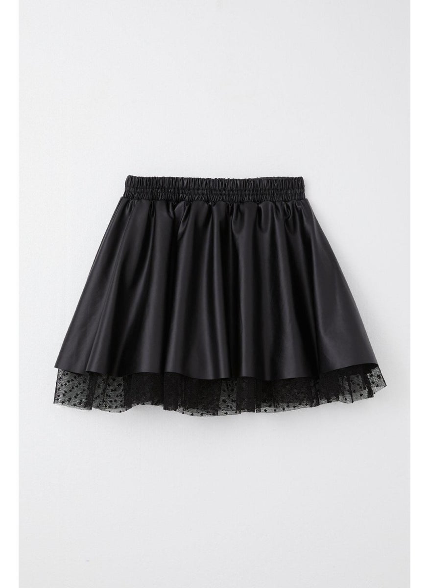 Girl's Leather Skirt Tulle with Elastic Waist 8-12 Years, Black