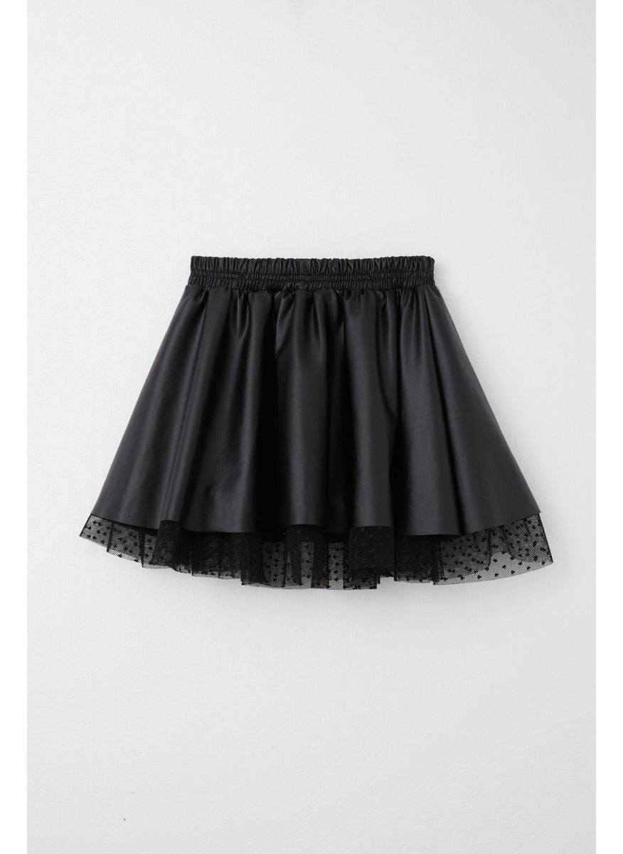 Girl's Leather Skirt Tulle with Elastic Waist 8-12 Years, Black