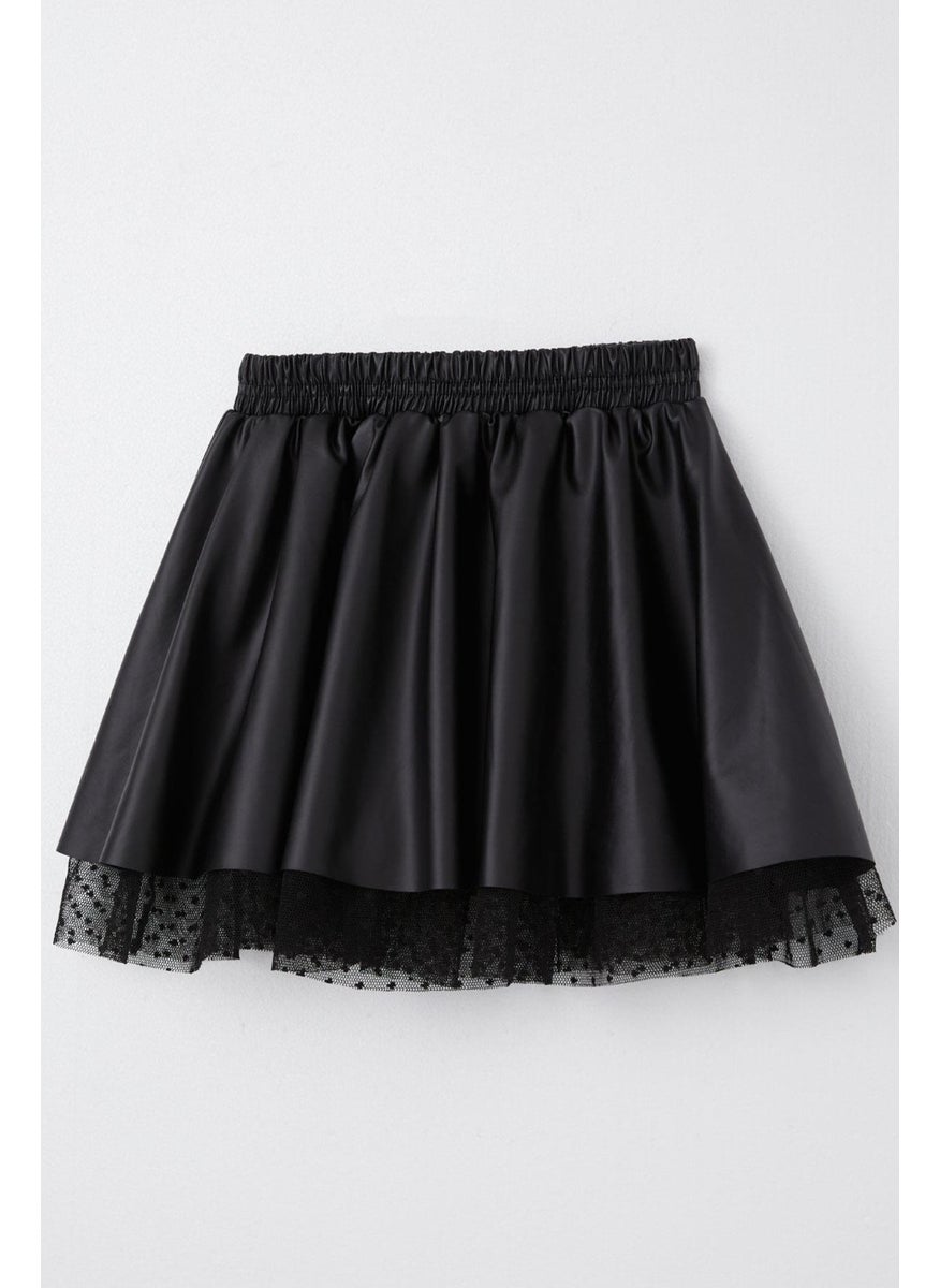 Girl's Leather Skirt Tulle with Elastic Waist 8-12 Years, Black