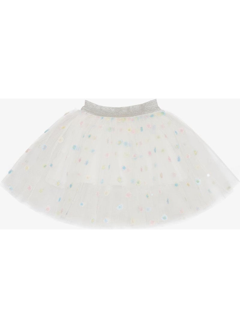 Girls Tutu Skirt Colorful Flower Embroidered 4-8 Years, White