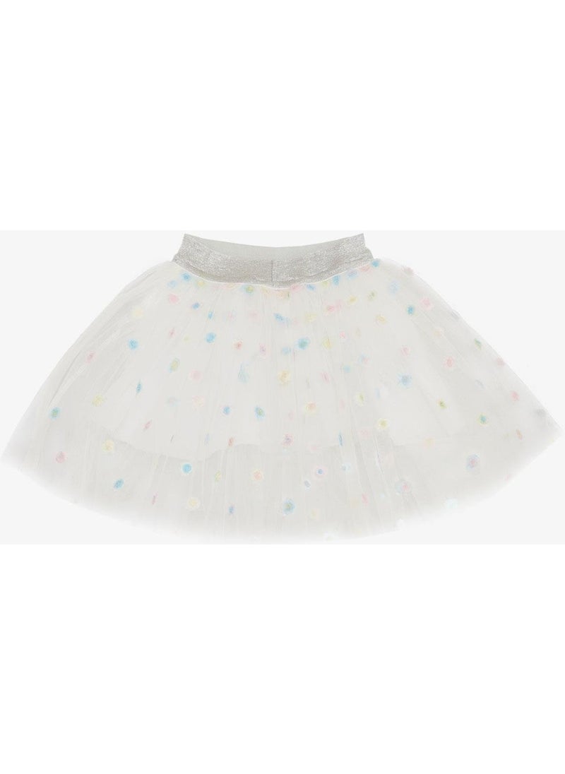 Girls Tutu Skirt Colorful Flower Embroidered 4-8 Years, White