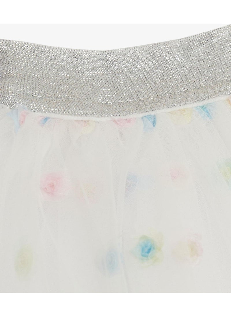 Girls Tutu Skirt Colorful Flower Embroidered 4-8 Years, White