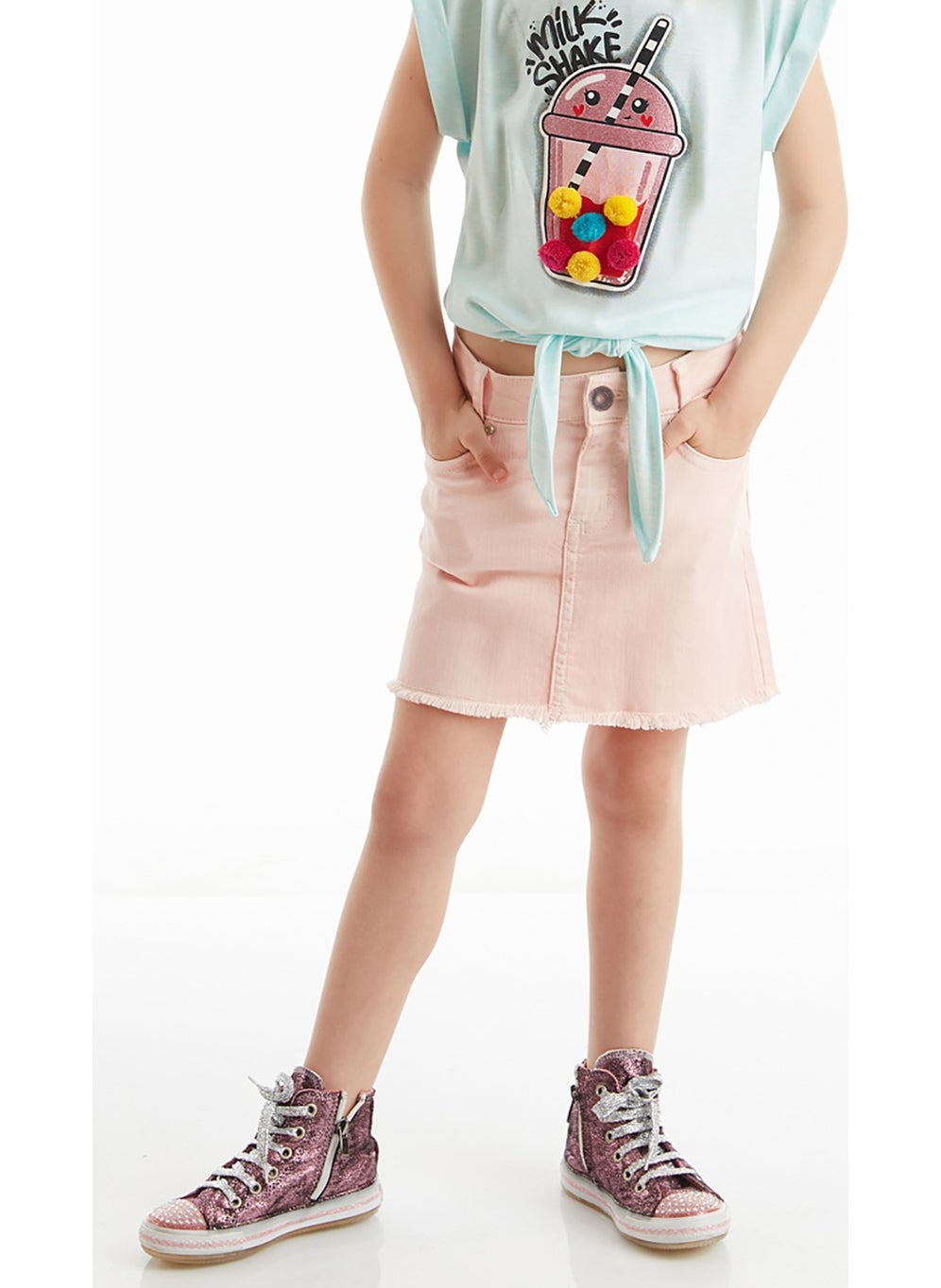 Pink Denim Mini Girl Skirt