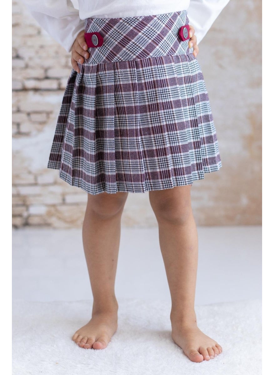 Girls Plaid Pleated Skirt - Burgundy Plaid