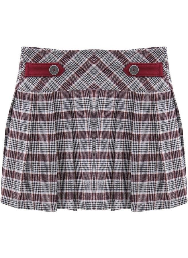 Girls Plaid Pleated Skirt - Burgundy Plaid