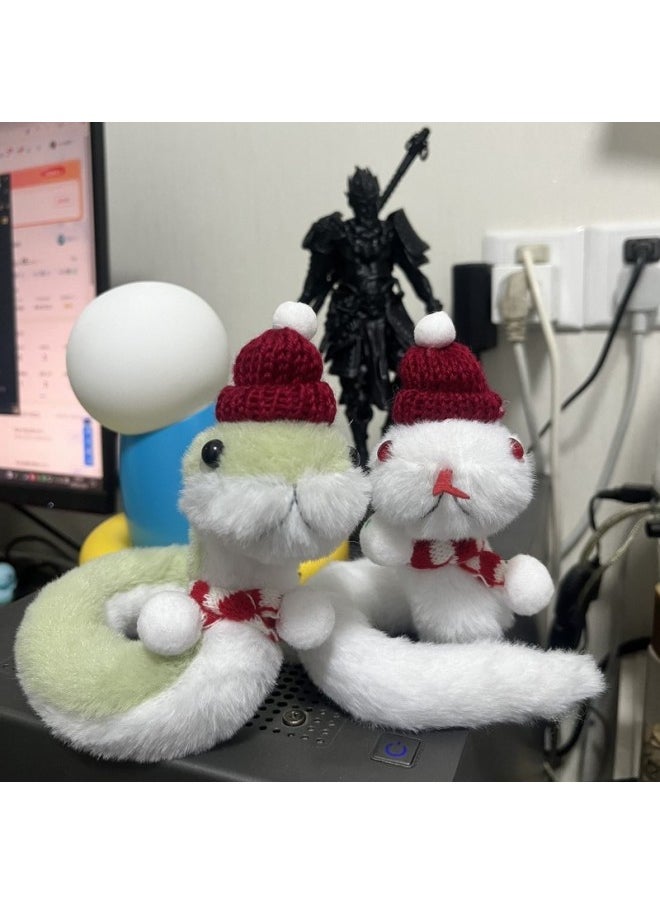 White Snake Plush Winding Doll 2025 Year Of The Snake Mascot Zodiac Doll Year Gift For Girlfriend-Specification:About 40cm-Color:[Model * Little Green Snake Wrapped Doll] 1 Pack (wrapped Snake + Red And White Color Matching Hat + Scarf)