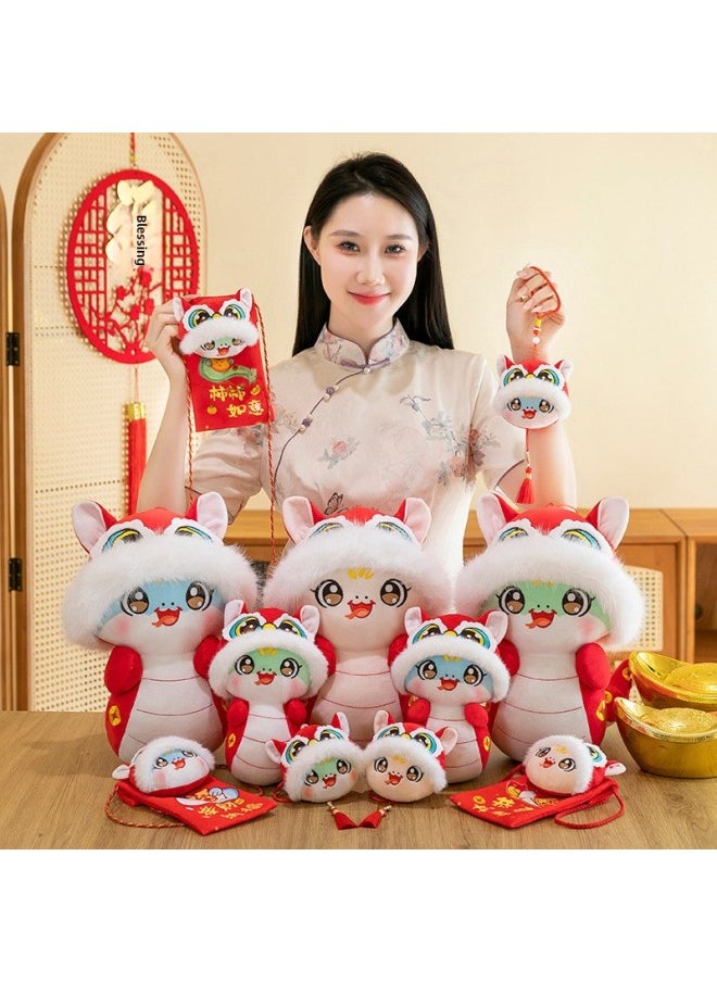 2025 Year Of The Snake Mascot Doll Zodiac Snake Pendant Doll Plush Toy Kindergarten Small Gift-Specification:16cm-Color:Cute Baby Snake [blue] Scarf With Blessing Character