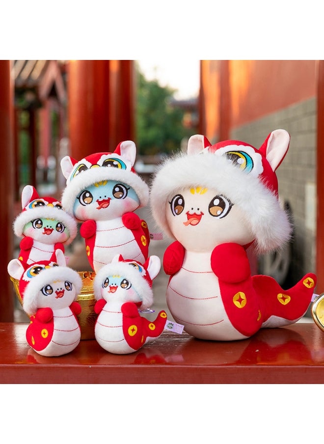 2025 Year Of The Snake Mascot Doll Zodiac Snake Pendant Doll Plush Toy Kindergarten Small Gift-Specification:16cm-Color:Cute Baby Snake [blue] Scarf With Blessing Character