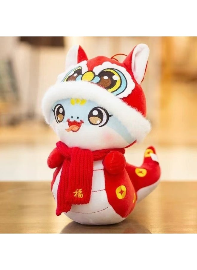 2025 Year Of The Snake Mascot Doll Zodiac Snake Pendant Doll Plush Toy Kindergarten Small Gift-Specification:16cm-Color:Cute Baby Snake [blue] Scarf With Blessing Character